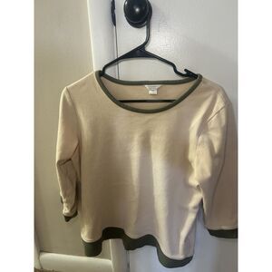 Christopher & Banks Tan & Olive Green 3/4 Sleeve Ringer Top Women's Size L